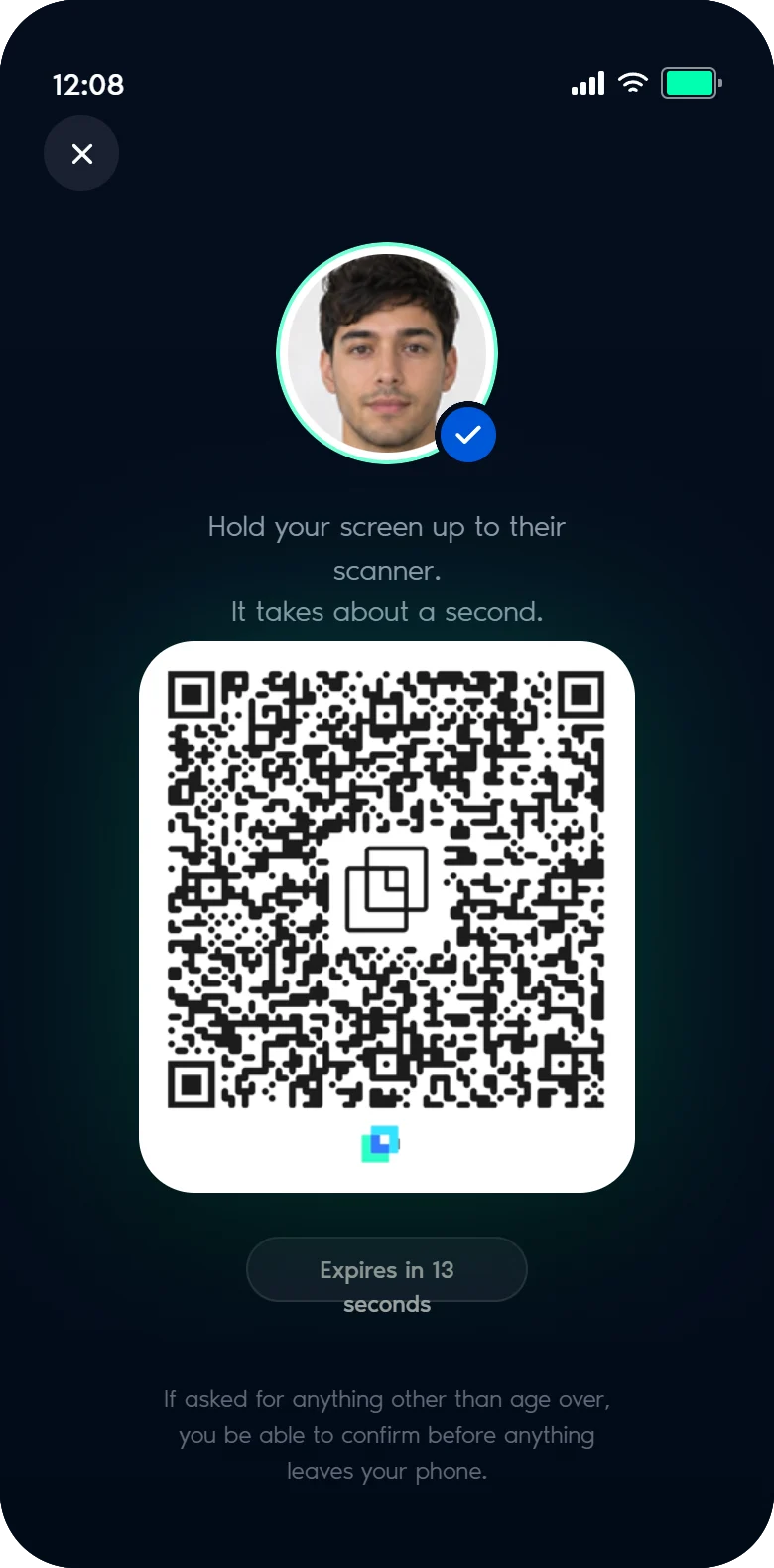 Showing a QR code to the verifier's scanner